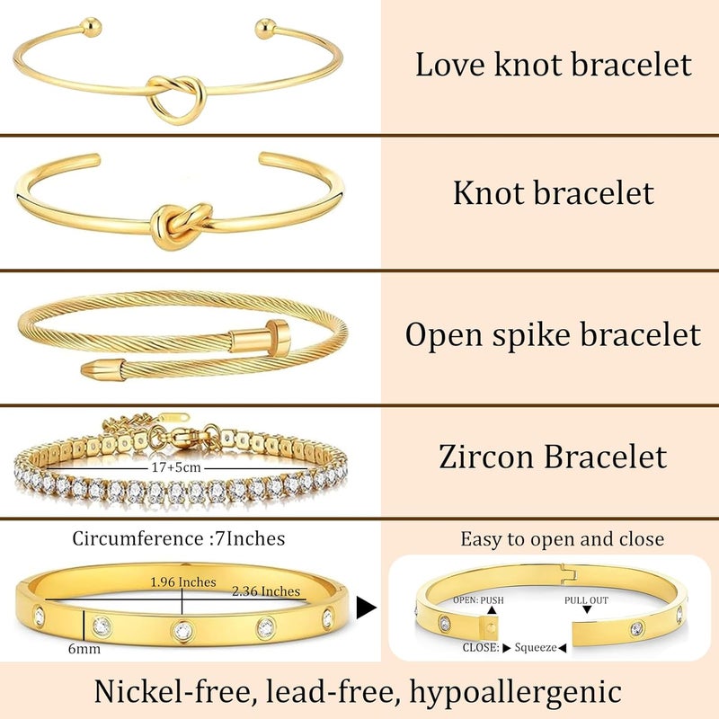 FAFUGA 18 K Gold Plated Love Bangle Bracelet Stack Cuff Jewelry for Women Jewelry Set for Women Gift with Box - Image 4